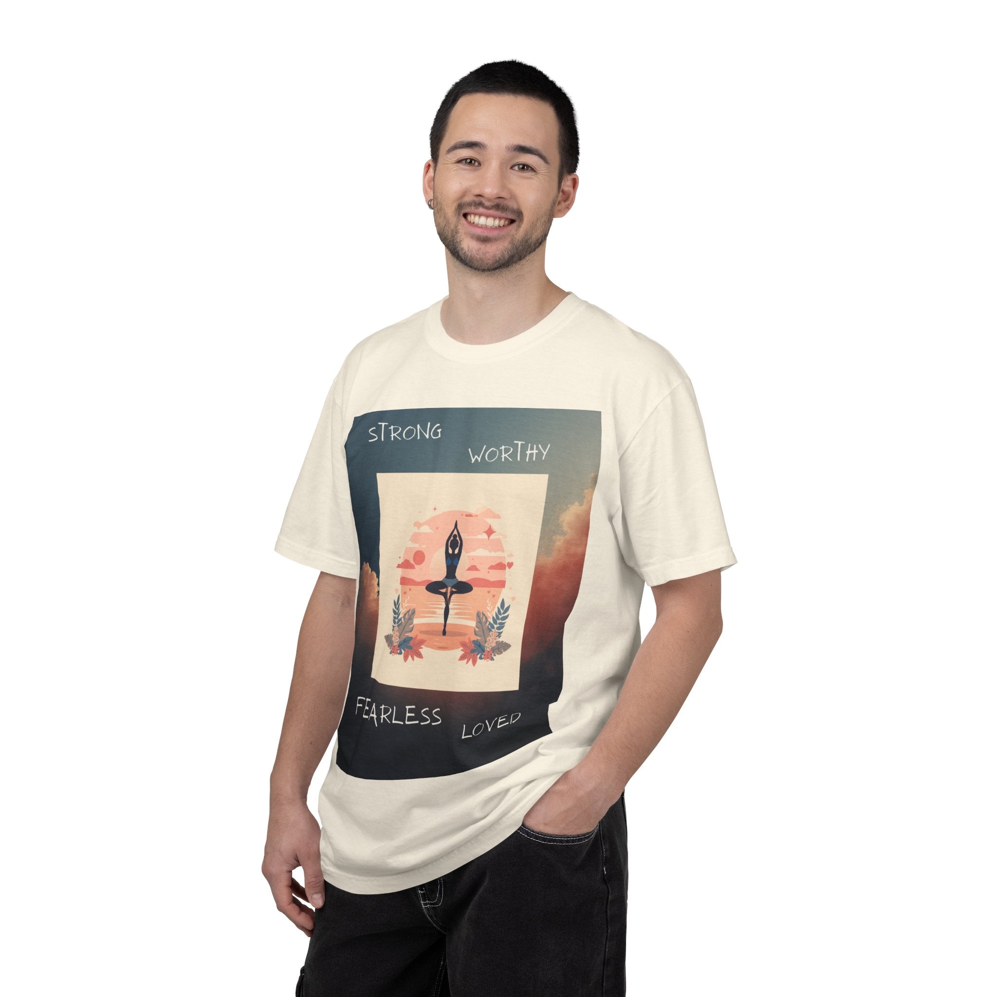 Yoga Sun Salutation T-Shirt — Strong Worthy Fearless Loved