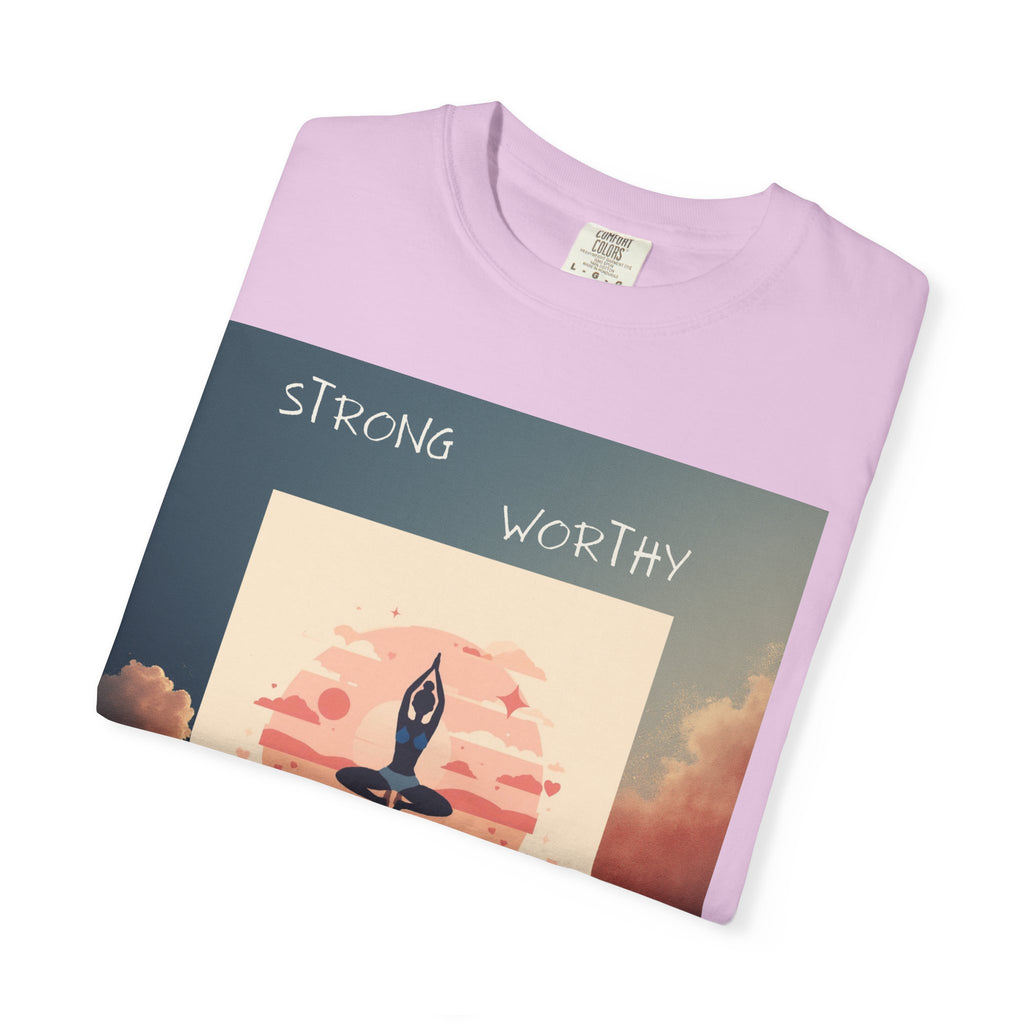 Yoga Sun Salutation T-Shirt — Strong Worthy Fearless Loved