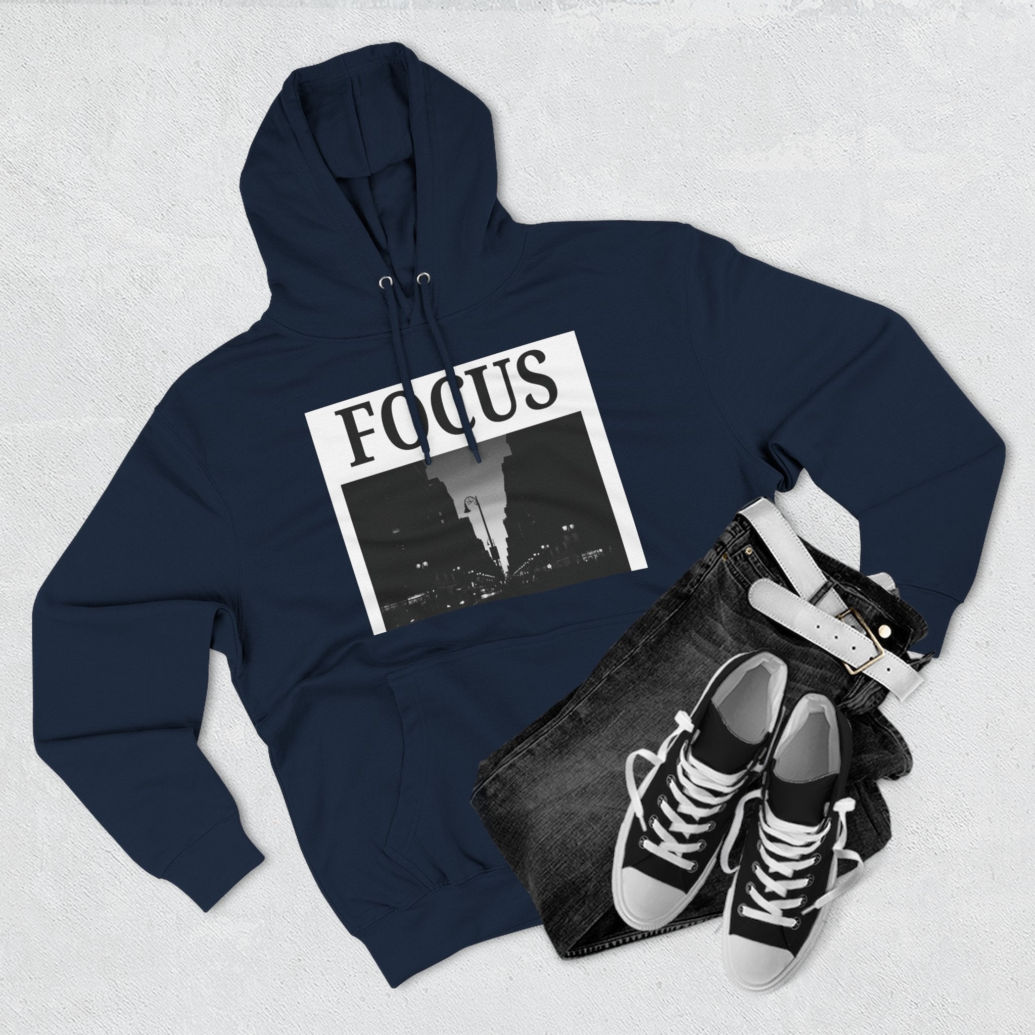 Focus skyline photo Hoodie | Monochrome cityscape, Minimal typography