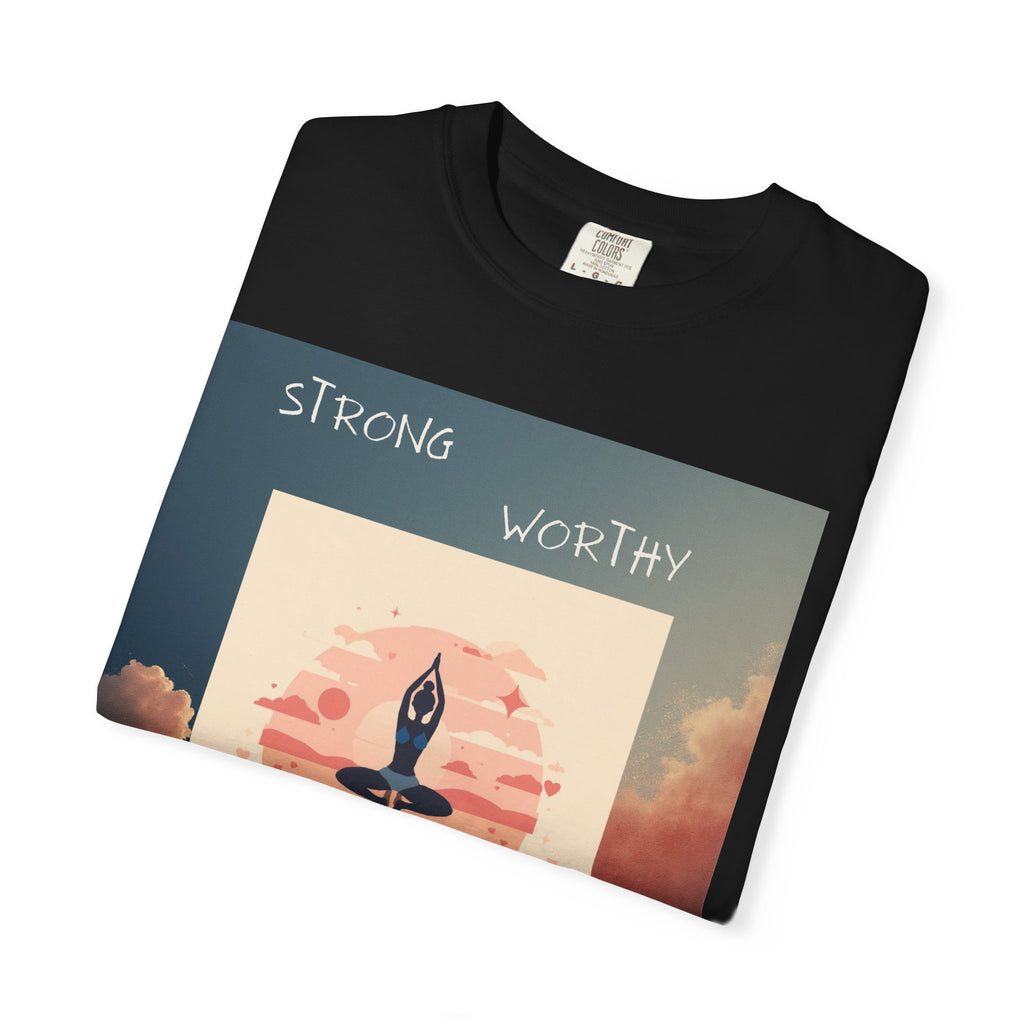 Yoga Sun Salutation T-Shirt — Strong Worthy Fearless Loved