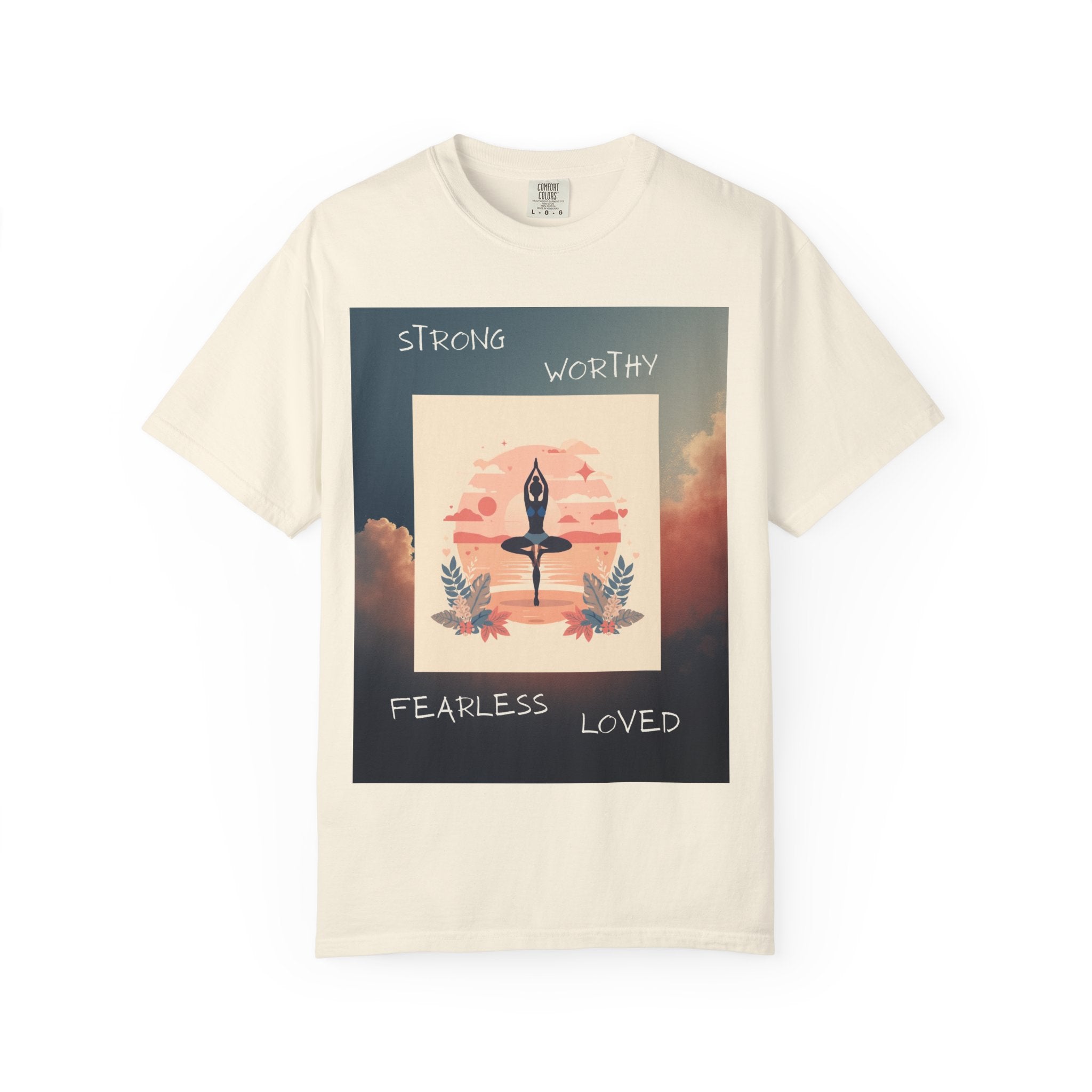Yoga Sun Salutation T-Shirt — Strong Worthy Fearless Loved