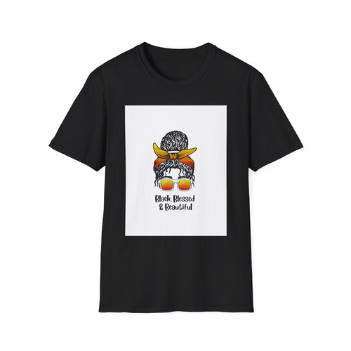 Black Blessed & Beautiful graphic T-Shirt | Afro Bun Headwrap Sunglasses