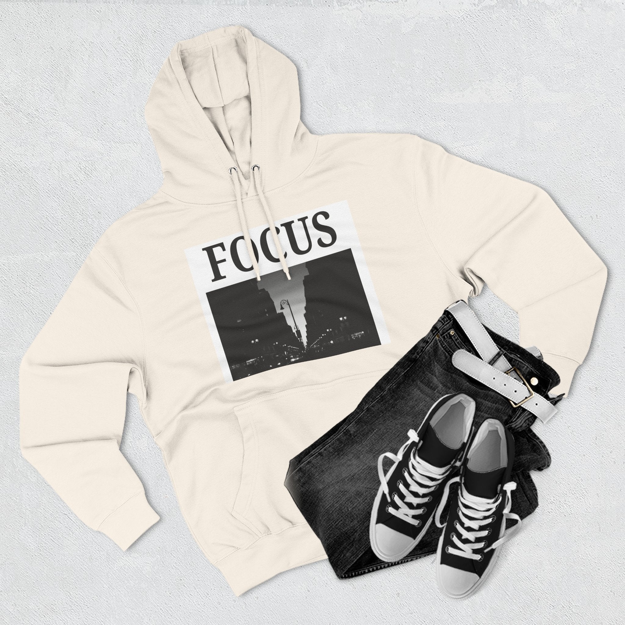 Focus skyline photo Hoodie | Monochrome cityscape, Minimal typography