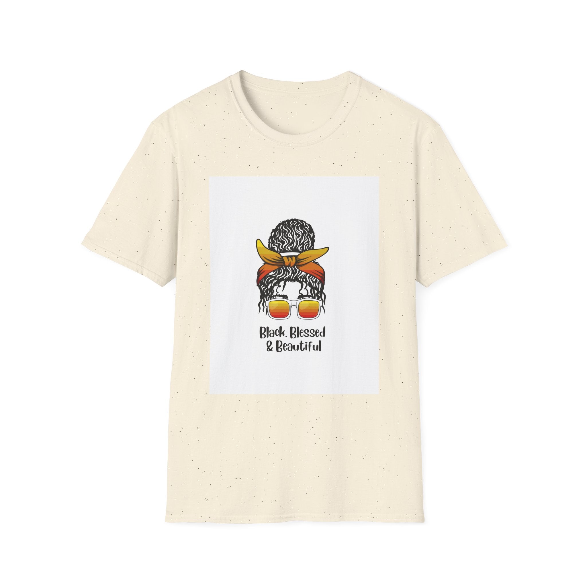 Black Blessed & Beautiful graphic T-Shirt | Afro Bun Headwrap Sunglasses