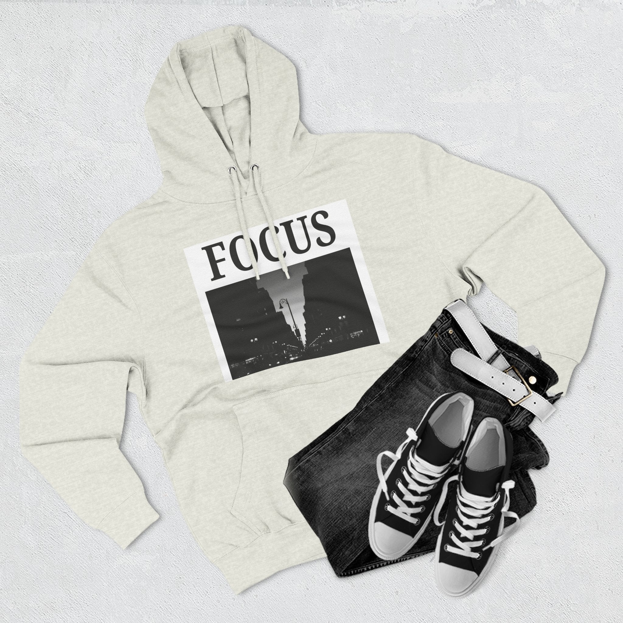 Focus skyline photo Hoodie | Monochrome cityscape, Minimal typography