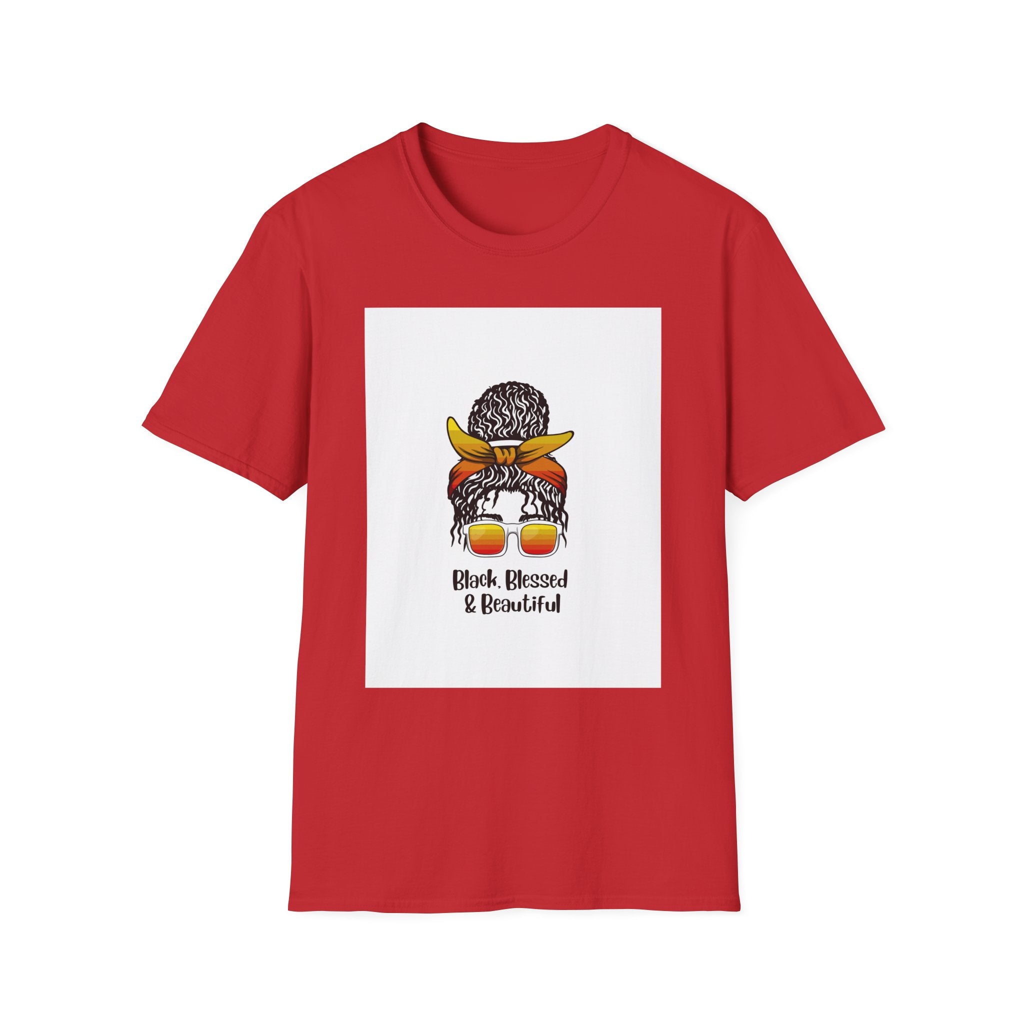 Black Blessed & Beautiful graphic T-Shirt | Afro Bun Headwrap Sunglasses