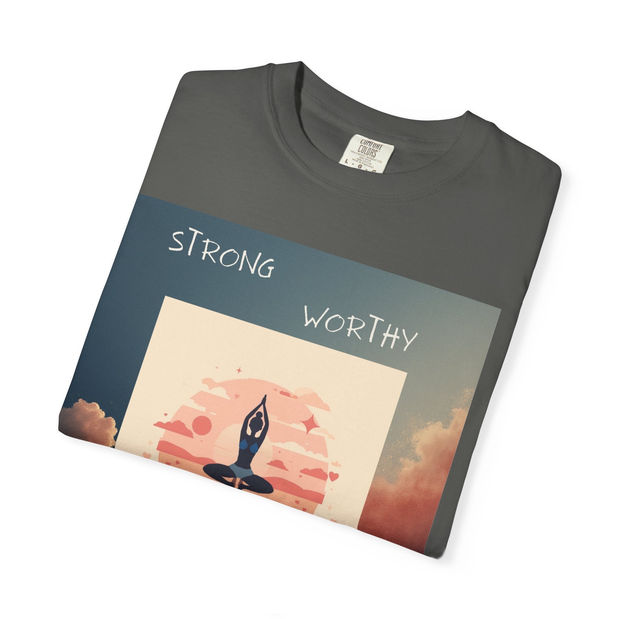 Yoga Sun Salutation T-Shirt — Strong Worthy Fearless Loved