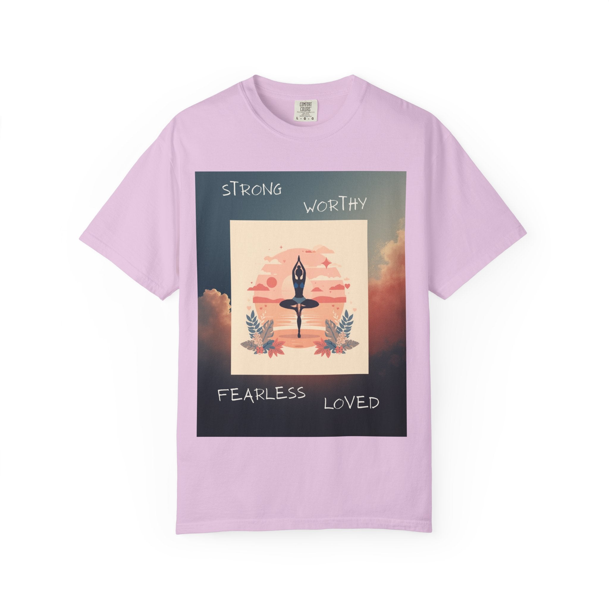 Yoga Sun Salutation T-Shirt — Strong Worthy Fearless Loved